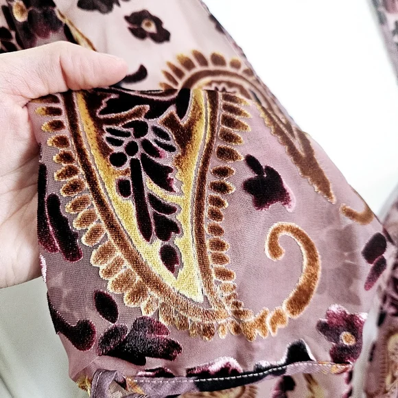 Kamana Bohemian Velvet Paisley Floral Open Kimono Cardigan SZ Small - Picture 3 of 10
